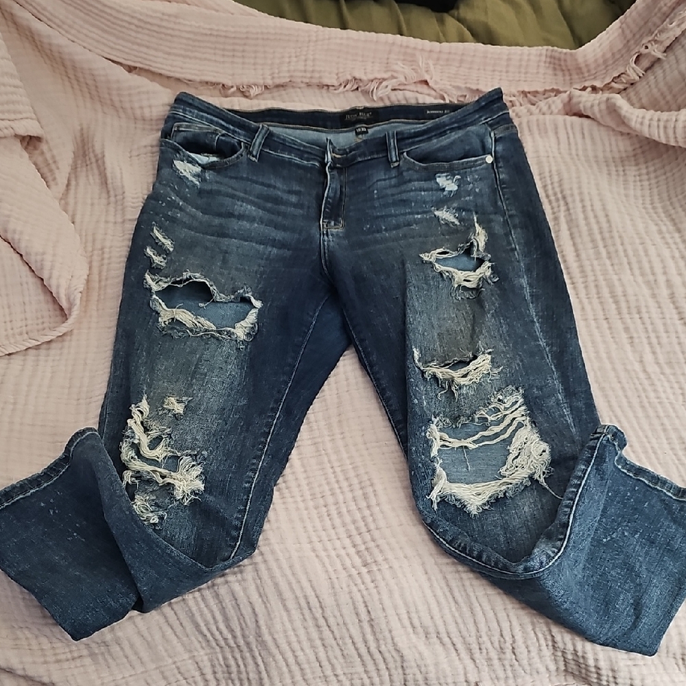 Judy Blue Distressed Dark Blue Boyfriend Jeans 15/32